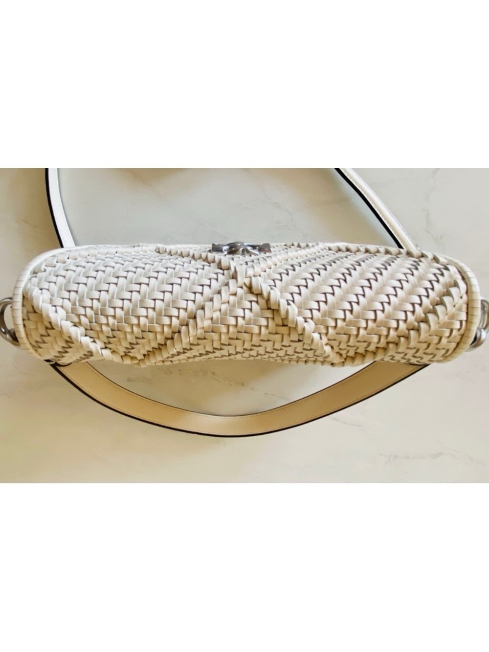 Tory Burch Kira Chevron Woven Small Convertible Shoulder Bag - New Ivory - Picture 7 of 11